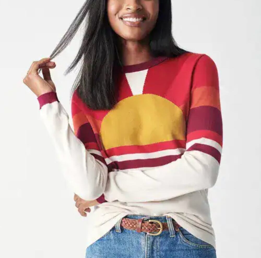 Faherty Sunray Crew sweater in the Horizon Sunset colorway